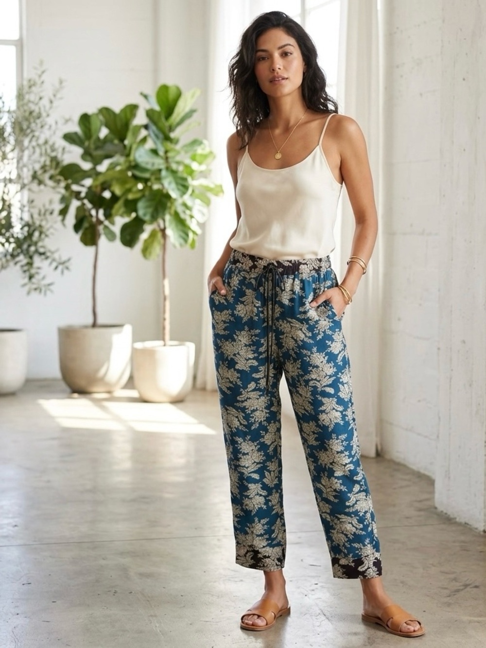 Sundance Relaxed Floral Print Drawstring Pants - XS